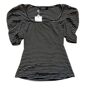 Merokeety Shirt Womens Small Striped Puff Sleeve Square Neck Baby Doll Tee NWT‎